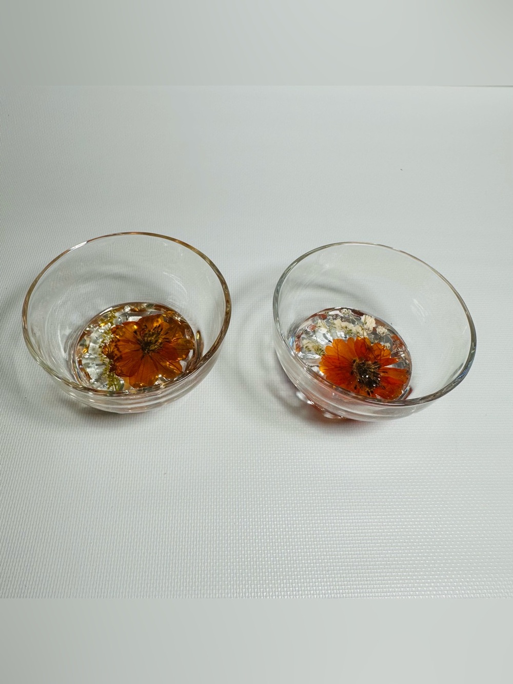 Hand Crafted Floral Glass and Resin Trinket Dish-Set of 2